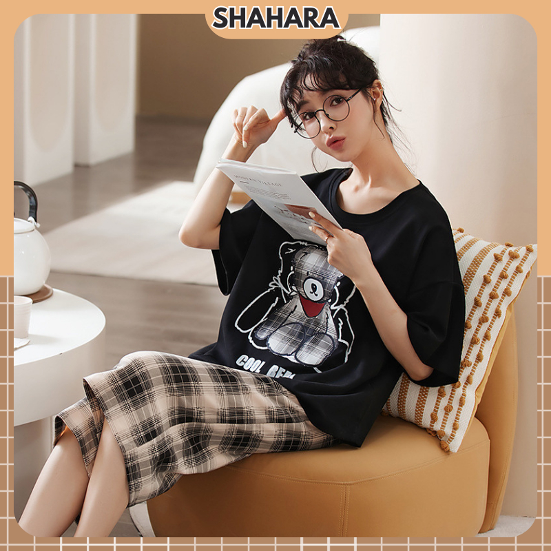 Bộ Đồ Ngủ Pijama Nữ Chất Liệu Cotton Thoáng Mát, Đồ Ngủ Quần Dài Tay Áo Ngắn Họa Tiết Gấu Cool Bear 