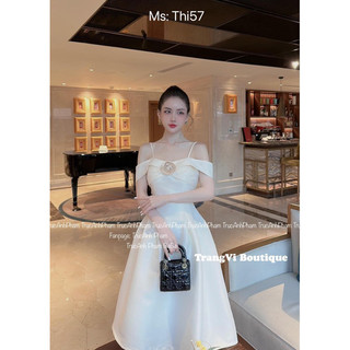 Váy tafta dự tiệc dáng dài trễ vai đính hoa kim sa bling bling .