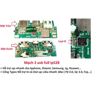 Mạch sạc dự phòng nhanh 18w, 22.5, 25w Type C Micro 1 usb 2 usb
