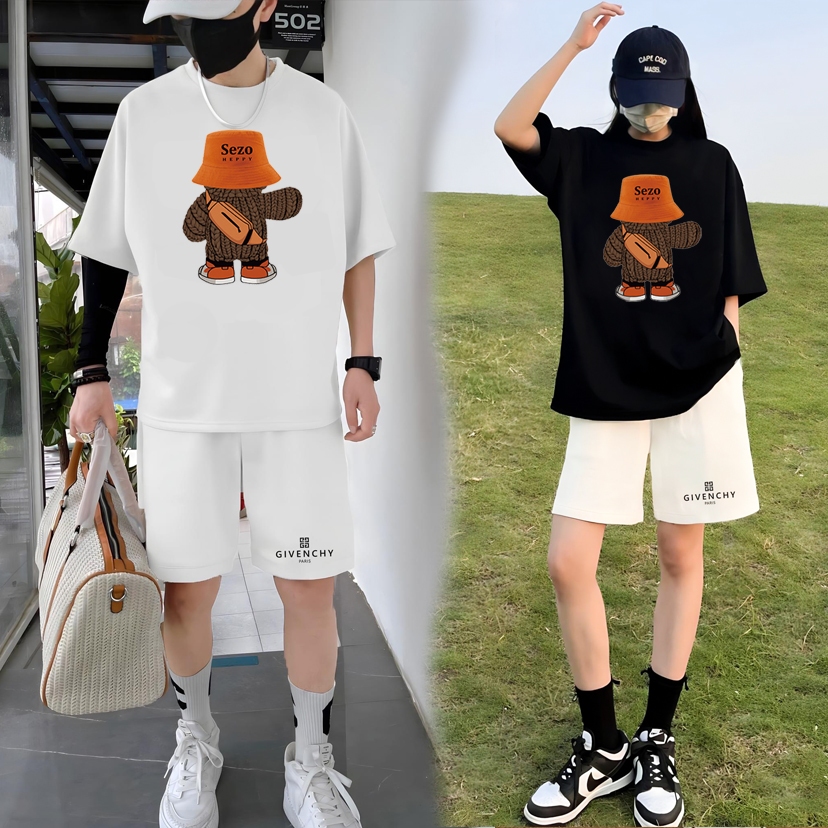 Áo Thun Đôi Gấu SEZO Nam Nữ Form Unisex, Chất Vải Cotton Dễ Phối Đồ