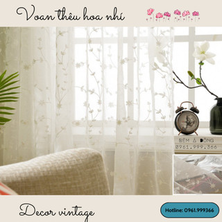 Rèm vải voan thêu hoa nhí vintage - Rèm Á Đông