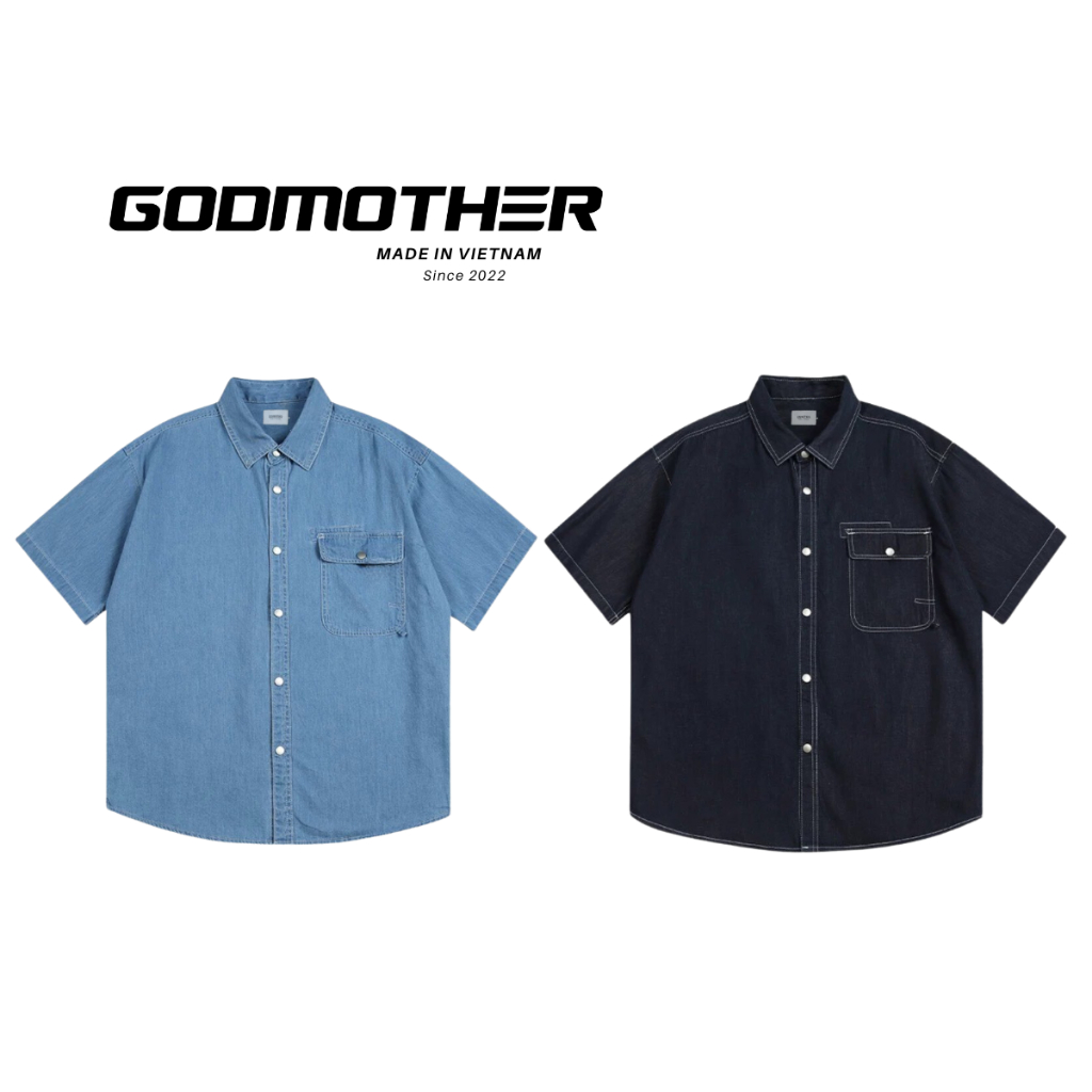 Áo Sơ Mi Denim Basic Godmother Xuân Hè 2024