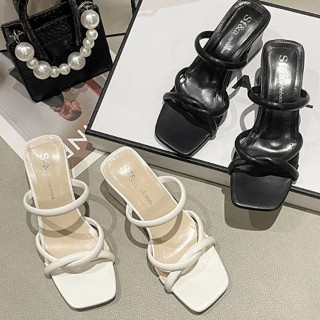 Dép cao gót nữ dây mảnh chéo cao 5cm Ngọc Trinh Store gót vuông thanh lịch