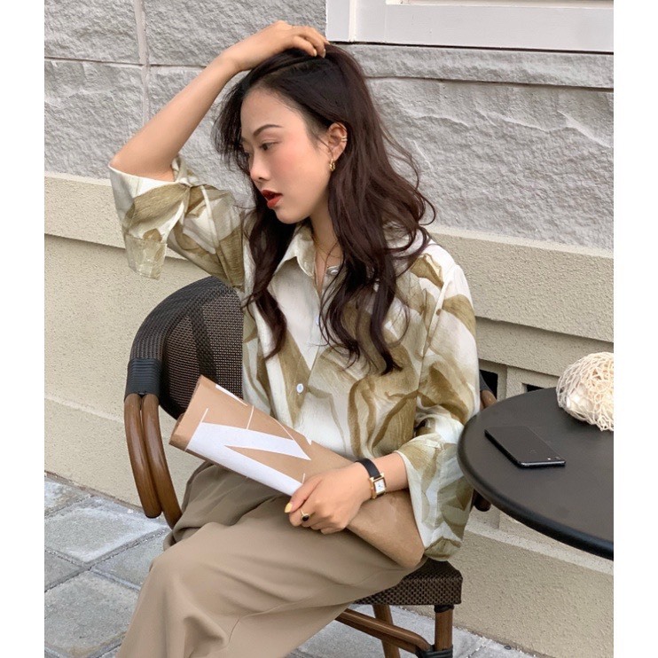 Áo sơ mi công sở cổ đức họa tiết dài tay H170