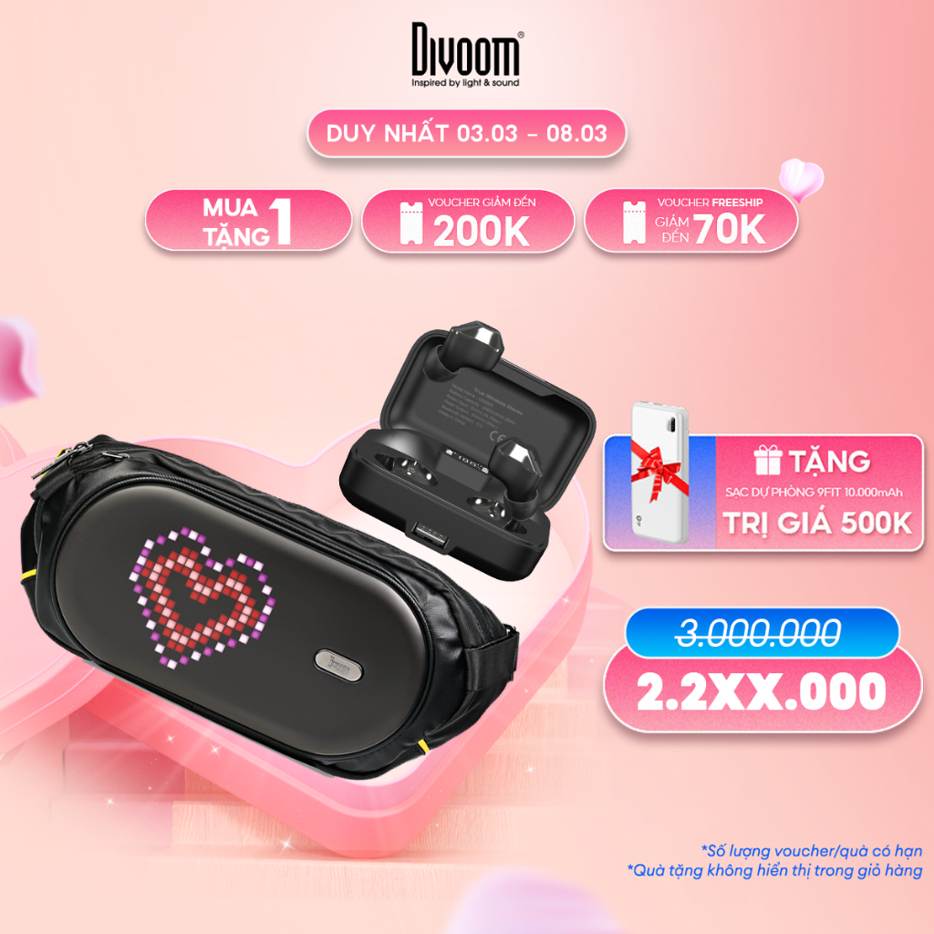 Combo Túi đeo chéo màn hình LED Divoom Pixoo SlingBag-C và tai nghe Energizer UB2609