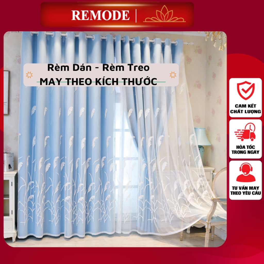Rèm cửa 1 lớp, 2 lớp vải THÔ DÀY phối voan thêu dán tường, treo thanh decor trang trí cửa chính, cửa sổ phòng