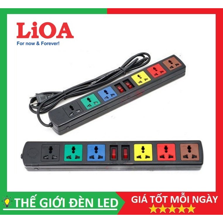 Ổ cắm điện đa năng LIOA 6 ổ 2 công tắc dây 3m, 5m chính hãng