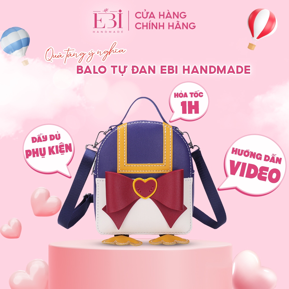 Balo tự đan EBI HANDMADE da Pu khâu tay có thể đeo chéo hình vịt đáng yêu làm quà tặng bạn gái siêu 