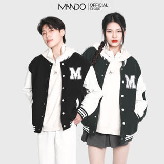 Áo Khoác Bomber Varsity Nam MANDO Chất Liệu Dạ Phối Da Họa Tiết Trendy Phong Cách Thời Trang Hàn Quốc BOB011
