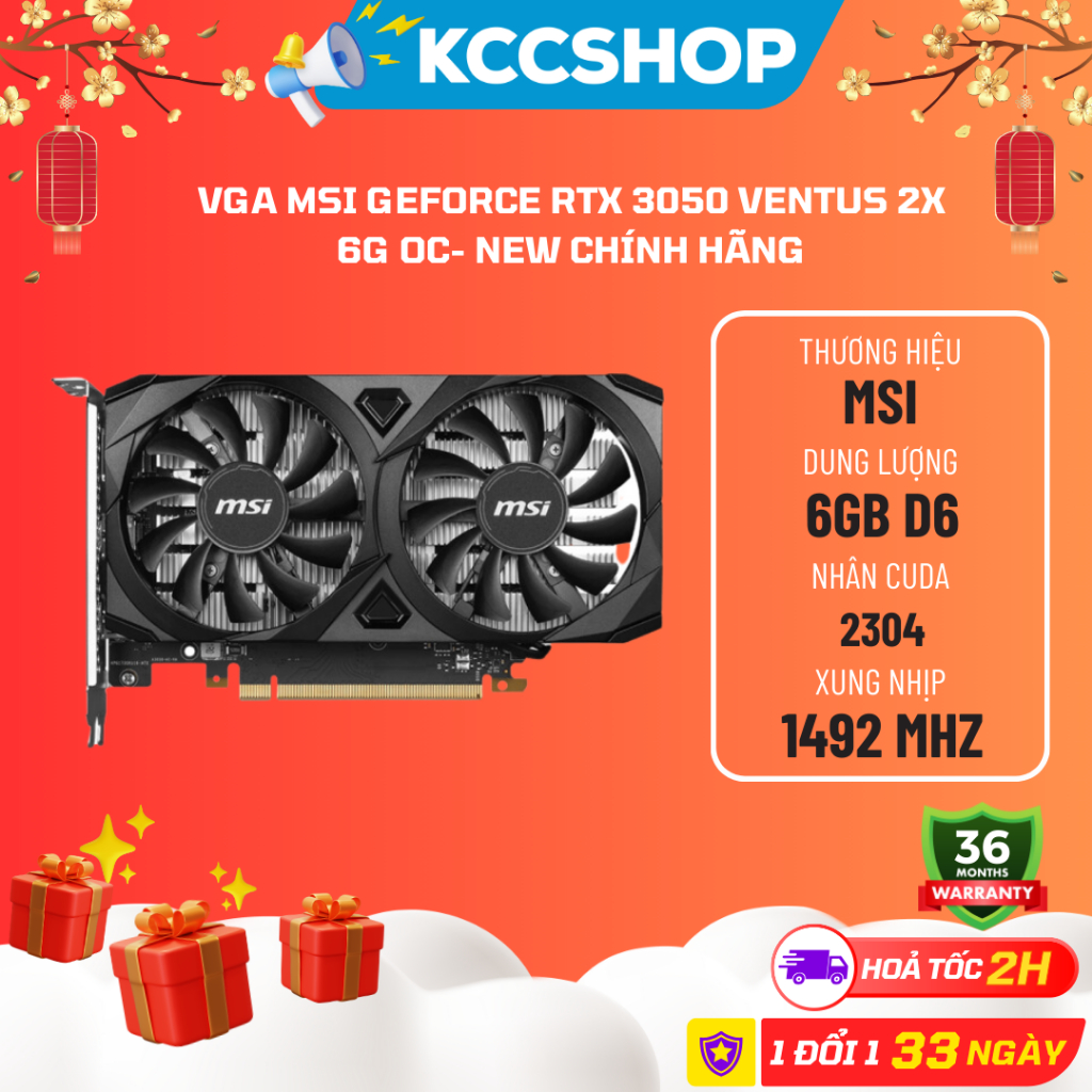 VGA MSI GeForce RTX 3050 VENTUS 2X 6G OC - Mới Bảo Hành 36 Tháng | BigBuy360 - bigbuy360.vn