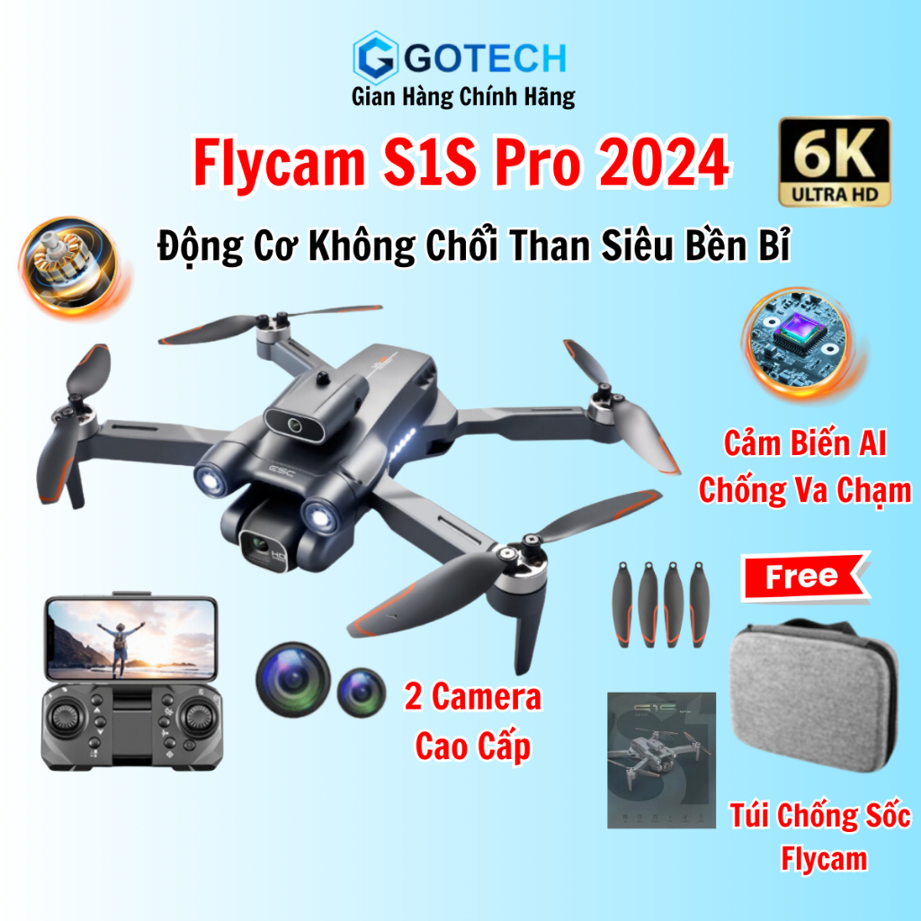 Máy Bay Flycam Mini S1S Camera 6K, Playcam Động Cơ Không Chổi Than Siêu Bền, Cảm Biến Chống Va Chạm,  Bay Xa 1500m | BigBuy360 - bigbuy360.vn