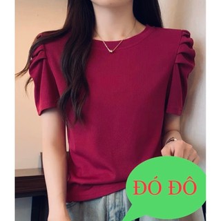Áo thun nữ tay phồng chất vải gân tăm mịn mát co giãn 4 chiều Phong cách Hàn Quốc