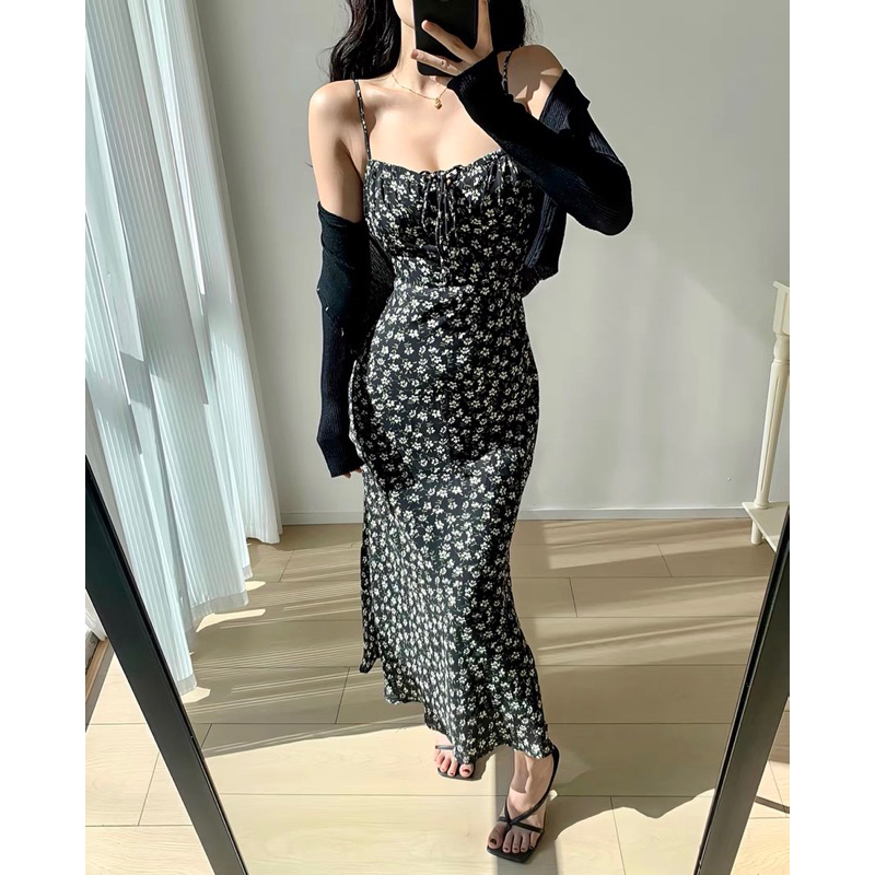 Đầm maxi hai dây hoa #892