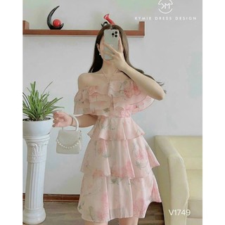 Đầm váy ngắn - hoa voan bèo tầng trễ vai 2 lớp màu cực ngọt nhẹ nhàng, thanh lịch cho các nàng đi dạo phố, cafe