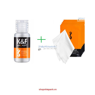 Combo 5 khăn lau lens micro fiber và nước lau K&F concept