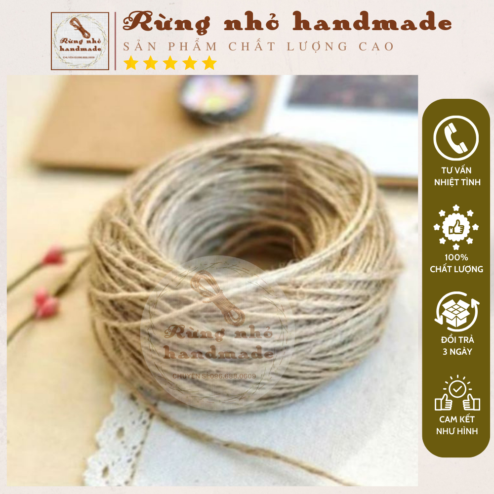 Dây thừng trang trí, 1mm, 1.5mm, 2mm, 3mm, 4mm, dài 5m, dây đay làm handmade, đồ cào móng mèo, decor, handmade