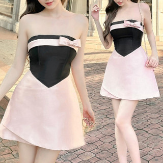 Đầm đi dự tiệc cưới thiết kế cúp ngực, dáng xòe, đính nơ
