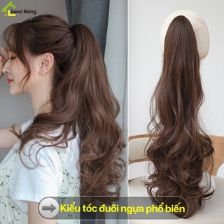 Tóc giả SALAY màu nâu xoăn tự nhiên Hàn Quốc, tóc buộc đuôi ngựa cho nữ, tóc giả xoăn dài trẻ trung