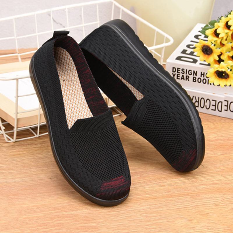 Giày Lười Vải Dệt Kim Co Giãn Mềm Mại Thoáng Khí Dành Cho Nữ, Giày Slipon Đế Bằng Chống Trơn Trượt Dolphin DP61 FreeShip