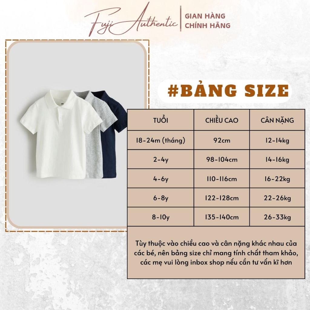 Áo polo bé trai chính hãng HM áo thun cộc tay cotton  thoáng mát, co giãn cho bé 1 đến 10 tuổi - FUJI AUTHENTIC