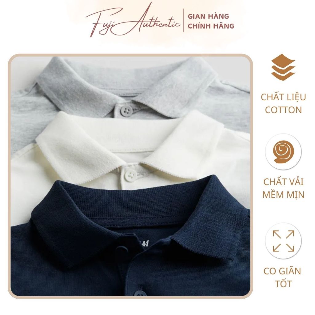 Áo polo bé trai chính hãng HM áo thun cộc tay cotton  thoáng mát, co giãn cho bé 1 đến 10 tuổi - FUJI AUTHENTIC
