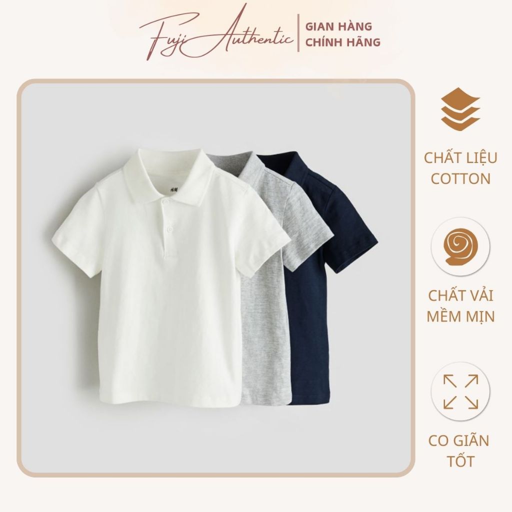 Áo polo bé trai chính hãng HM áo thun cộc tay cotton  thoáng mát, co giãn cho bé 1 đến 10 tuổi - FUJI AUTHENTIC