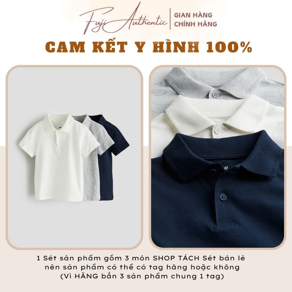 Áo polo bé trai chính hãng HM áo thun cộc tay cotton  thoáng mát, co giãn cho bé 1 đến 10 tuổi - FUJI AUTHENTIC