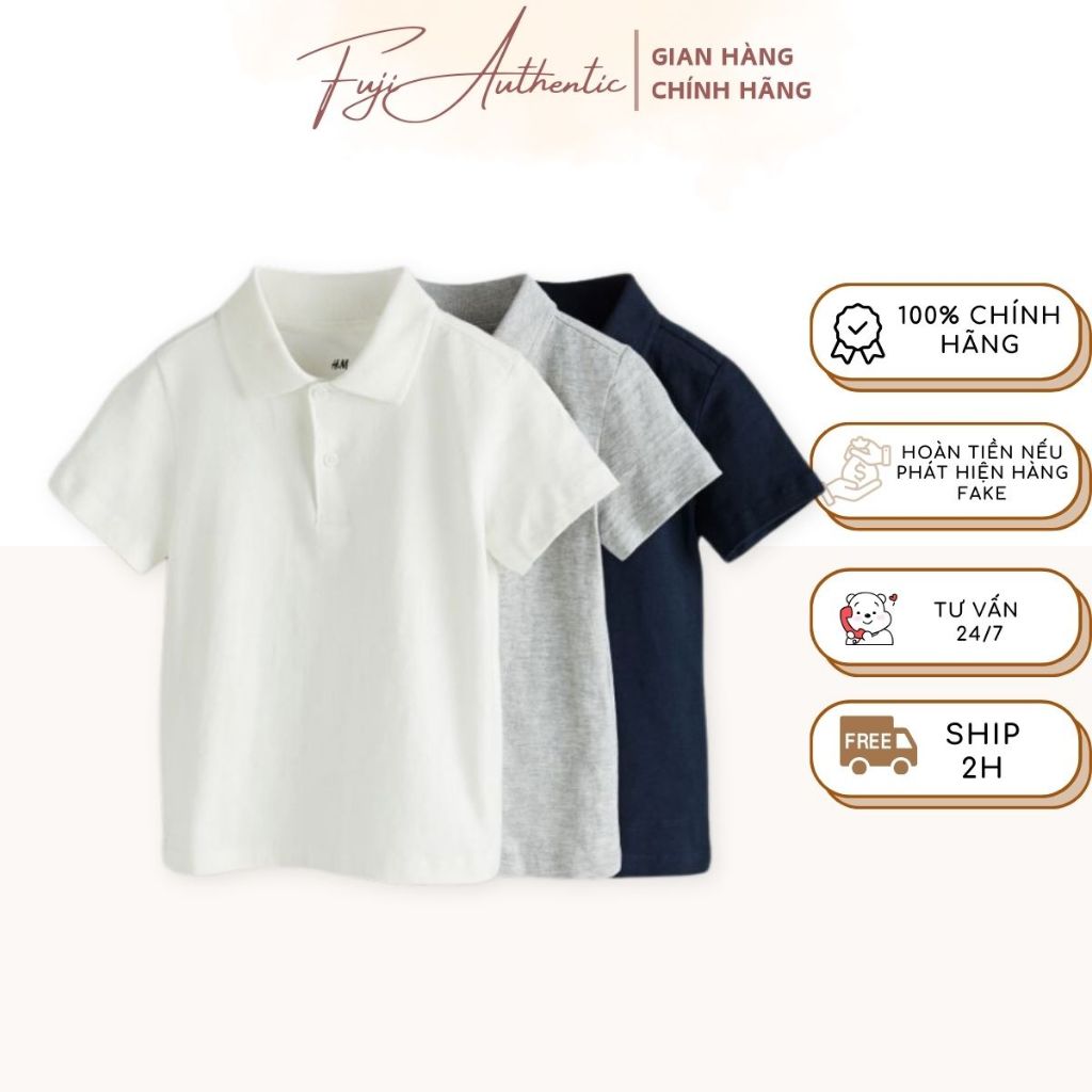Áo polo bé trai chính hãng HM áo thun cộc tay cotton  thoáng mát, co giãn cho bé 1 đến 10 tuổi - FUJI AUTHENTIC
