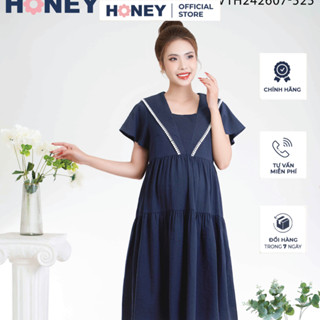  Váy bầu thời trang công sở dáng babydoll cổ peter pan tay ngắn - Thời trang đầm bầu cao cấp HONEY 