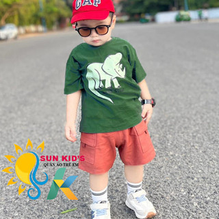 Đồ bộ bé trai - Bộ quần áo bé trai hoạ tiết tê giác - Set Áo phông cotton và quần short túi hộp size 9-28 kg - SUN KID'S