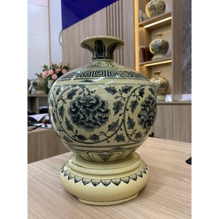 Bình hút lộc cao 34cm, gốm Chu Đậu, hoa tiết vẽ thủ công dưới men truyền thống