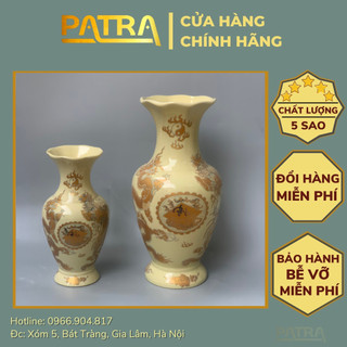 Bình hoa, lọ cắm hoa thờ miệng lượn men vàng kim Bát Tràng cao cấp