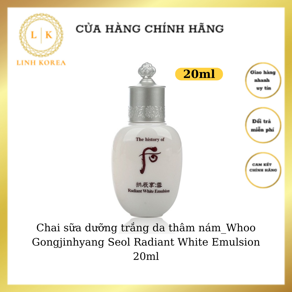 Chai sữa dưỡng trắng da thâm nám whoo soel 20ml_Whoo Gongjinhyang Seol Radiant White Emulsion