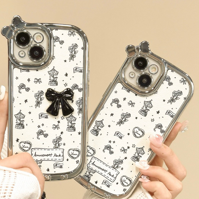 ỐP IPHONE FULL VIỀN HOẠ TIẾT NƠ ĐEN