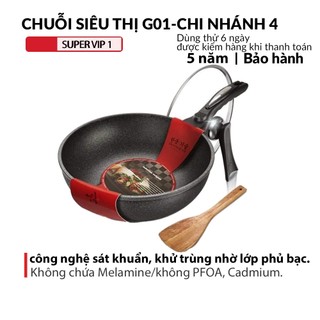 Chảo Sâu Lòng Đá Coopia Hàn Quốc Chống Dính Siêu Bền có nắp kính size 30cm/32cm