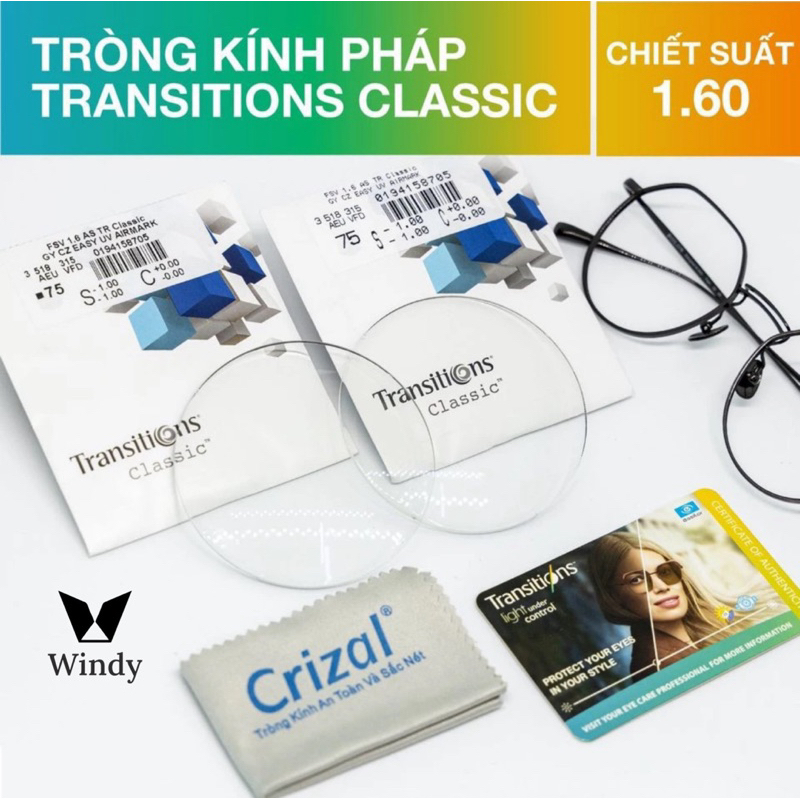 Tròng kính đổi màu khói/trà Essilor Transition Classic chính hãng Pháp
