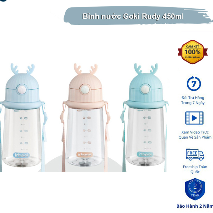 Bình nước Goki Rudy 450ml Chính hãng Inochi, an toàn cho bé khi sử dụng với độ bền cao nhất.