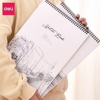 Sổ vẽ phác thảo Deli A4 100gsm 40 tờ lò xo kép Sketch Book tập vẽ, hội họa, mỹ thuật cho học sinh