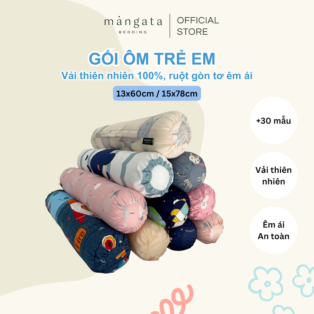 Gối ôm trẻ em size 13x60 và 15x78 Mangata Bedding có ruột gối chất liệu thiên nhiên thoáng mát mềm mại êm ái cho bé đ