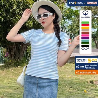 Áo thun nữ TOLI cổ tròn tay ngắn, dáng ôm nhẹ, vải Cotton co dãn mềm mịn, màu sọc, hàng chính hãng cao cấp BSB-31