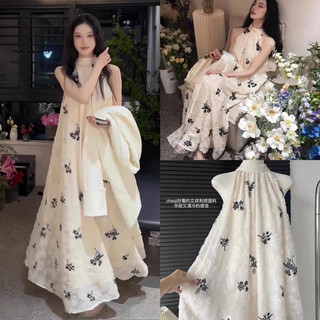 Đầm Cổ Yếm Lông Vũ Dáng Dài (Loại 1) Váy Maxi Dáng Dài Hoa Nhí Vintage Mùa Hè