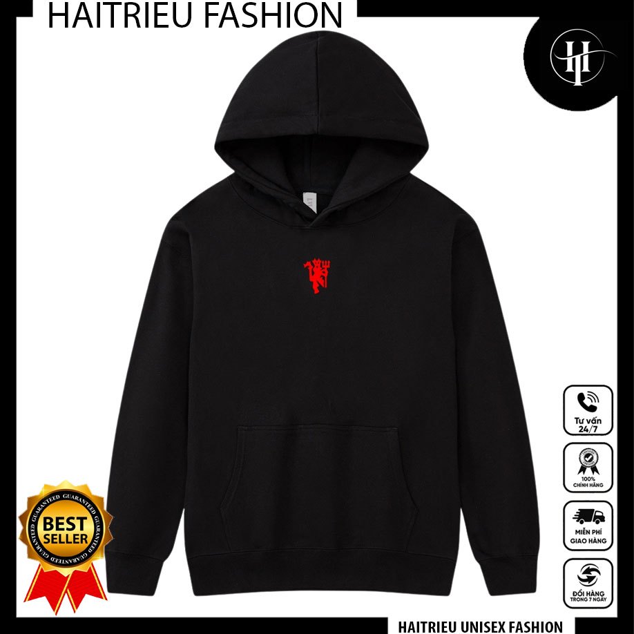 Áo hoodie Quỷ Đỏ Red Devil Manchester United form rộng vải nỉ bông mũ hai lớp