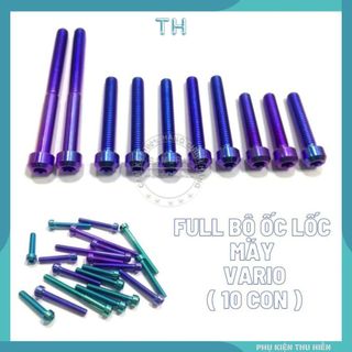 Full Bộ Ốc Gắn Lốc Máy Gr5 Cho Xe Vario Màu titan, lục bảo ( 10 con)