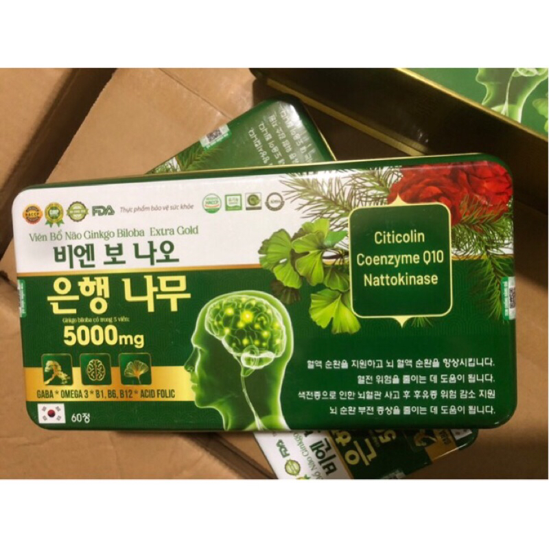HỘP SẮT 60 VIÊN BỔ NÃO GINKGO BILOBA EXTRA GOLD 5000MG NHẬP KHẨU HÀN QUỐC