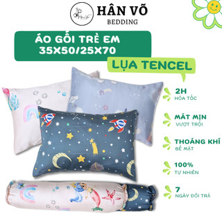 Vỏ gối nằm gối ôm 35x50 25x70 trẻ em Lụa Tencel Hân Võ không kèm ruột, mịn mát, an toàn cho da bé