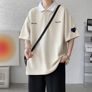 Áo Polo nam nữ oversize cổ bẻ tay lỡ form rộng hình thêu trái tim NNXNN bền đẹp, Áo polo chất liệt cotton tổ ong cao cấp