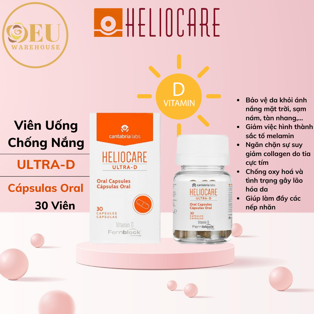 [Mẫu Mới] Viên Uống Heliocare Chống Nắng, Trắng Da D Plus - Ultra D - Oral - Max 240. Chống nắng và lão hoá, Trắng da