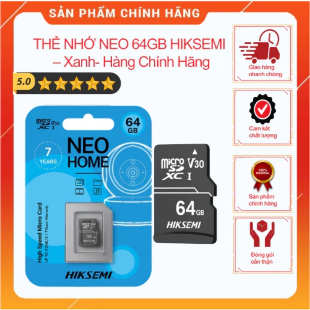 Thẻ nhớ 64GB 32GB microSD Hiksemi-Hikvision D1, thẻ nhớ 64GB microSD cho camera - Hàng chính hãng Bảo Hành 7 Năm Xanh