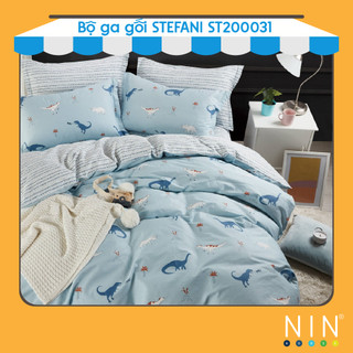 Bộ ga gối NIN Stefani ST200031 4 món nhiều kích cỡ (Không kèm mền) màu xanh nhạt chấm sọc