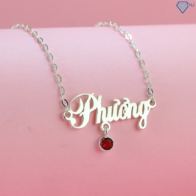 Dây chuyền bạc nữ mặt chữ khắc theo tên theo yêu cầu đính đá đỏ sang trọng DCC0026 - Trang Sức TNJ